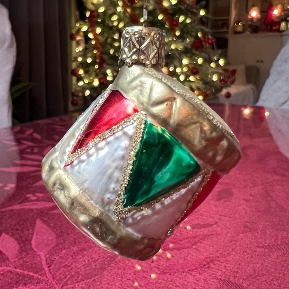 Toy Drum Ornament Hand Blown Glass Christmas Tree Little Drummer Boy Gold Red - Picture 1 of 7